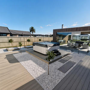 Plancher extérieur en WPC 140x23mm creux co-extrudé 60% composite bois, ignifuge B1, étanche pour jardin et balcon - Product Image 2