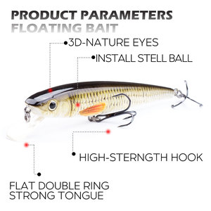 Minnow Leurre De Pêche Artificiel 11.2cm 11g <span class=keywords><strong>Brochet</strong></span> Naufrage <span class=keywords><strong>Petit</strong></span> Wobbers Ver Flottant Dur Appât Minnow Leurre Avec Treble Hook - Product Image 6