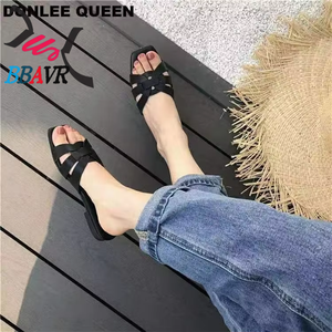 Zapatos de Mujer con Tacón Plano, Sandalias Tejidas Nuevas de Verano, Pantuflas de Una Sola Tira con Suela Plana - Product Image 5
