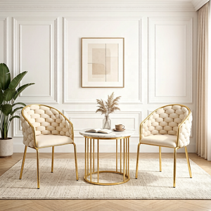 Fauteuil d'appoint en <span class=keywords><strong>velours</strong></span> tissé à la main, style luxe léger, avec pieds en métal doré - Product Image 1