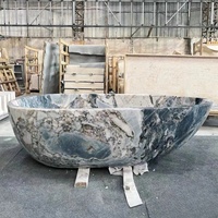 Baignoire sur pied en marbre Océan Tempest personnalisée, en pierre naturelle, faite à la main, pour salle de bain et hôtel