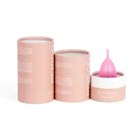 Emballage en tube cylindrique rose pour produits menstruels, coupe menstruelle en silicone, boîte cadeau ronde en papier avec couvercle en PVC