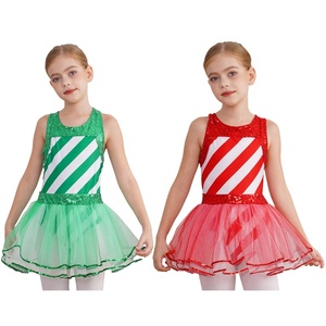 Leotardo de Ballet para Niñas de 4 a 16 Años, con Lentejuelas y Rayas, para Navidad, Recitales y Presentaciones - Product Image 1