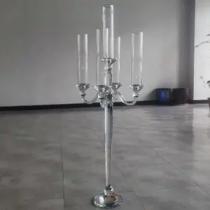 5 Arms Crystal Candelabra With Glass Hurricane Cups Wedding Candelabra Centerpiece