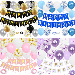 Pancarta <span class=keywords><strong>de</strong></span> Feliz <span class=keywords><strong>Cumpleaños</strong></span>, Decoración <span class=keywords><strong>de</strong></span> <span class=keywords><strong>Cumpleaños</strong></span>, <span class=keywords><strong>Globos</strong></span> <span class=keywords><strong>de</strong></span> 12 Pulgadas con Cintas <span class=keywords><strong>para</strong></span> Hombres, Mujeres, Niñas y Niños, Decoración <span class=keywords><strong>de</strong></span> Fiesta - Product Image 1