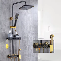Ensemble de douche mural thermostatique numérique de luxe en laiton doré rose avec écran LED complet pour salle de bain