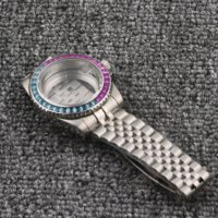Set Cassa Orologio e Bracciale Jubilee, Lunetta con Cristalli Baguette Colorati, Vetro Zaffiro con Lente Ciclope per Data, Componenti Orologio Subacqueo in Acciaio 316L