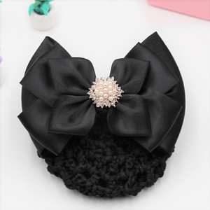 Filet à cheveux en maille tricotée pour chignon, avec nœud décoratif, barrette et pince à cheveux pour femmes - Product Image 5