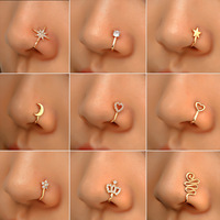 Clip de nez vintage européen et américain pour femme en cuivre, sans perçage, avec zircon, design en forme de U, étoile, cœur, couronne