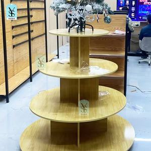 Supermercato alto basso Display in legno per la casa bambole e cancelleria rotonda MDF espositore 4-Tier personalizzato tavolo da esposizione - Product Image 5
