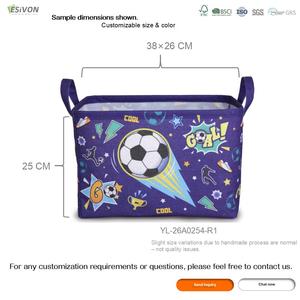 Panier de rangement rectangulaire pliable en coton et lin imprimé football avec poignées pour <span class=keywords><strong>chambre</strong></span> de garçons, organisateur de jouets et de vêtements, vente en gros, personnalisable - Product Image 3