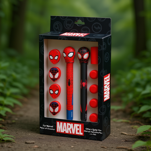 For Marvel Spiderman Peter-Pack of <b>Erasable</b> Gel <b>Pen</b> + Eternal Pencil + 4 Erasers, Red - Product Image 3