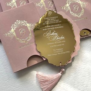 2026 Newest Arrival Gold Mirror Acrylic Invitation Cards with Gold Foil Burgundy Velvet Envelope for Wedding Birthday Party - Product Image 5