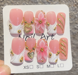 TSZS <span class=keywords><strong>Faux</strong></span> <span class=keywords><strong>ongles</strong></span> à presser 3D style océan, motif floral sculpté, faits main, 10 pièces, magnifiques, de luxe, personnalisés, carrés, réutilisables, en gel - Product Image 2