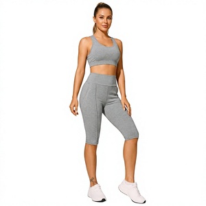 High Waist Customized Colors Capri <b>Leggings</b> Pockets Tummy Control Stretch Seamless Knitted Spandex/Nylon Sporty Women's All - Product Image 1