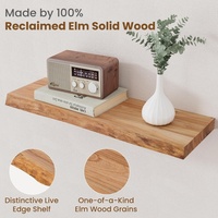 Étagère murale flottante en bois d'orme massif, style rustique avec bord naturel, support de rangement à fixation invisible pour salon et salle de bain