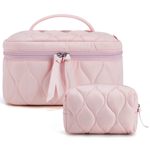 Ensemble de trousses de toilette matelassées 2 pièces, organiseur de maquillage de voyage grande capacité avec poignée pour femmes et filles, vente en gros - Product Image 1