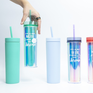 Vendita calda bicchiere colorato da 16 once BPA Free Bulk Double Wall Skinny Matte <span class=keywords><strong>Tumbler</strong></span> all'ingrosso con coperchio in paglia - Product Image 4