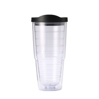 Gobelet en plastique écologique transparent à double paroi de 22 oz avec filetage interne, idéal pour le camping, le café et l'eau – Vente en gros usine 2025