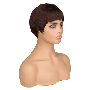 Perruques Courtes Pixie Coupées <span class=keywords><strong>Bob</strong></span> Plissé Ondulé Noir Synthétique pour Femmes Noires - Product Image 6