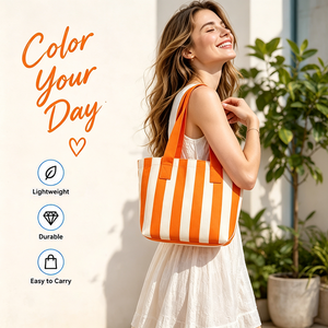 <span class=keywords><strong>Sac</strong></span> fourre-tout en toile pliable et réutilisable à rayures multicolores avec logo personnalisé, idéal pour le shopping, les voyages et les vacances – Vente en gros usine - Product Image 3