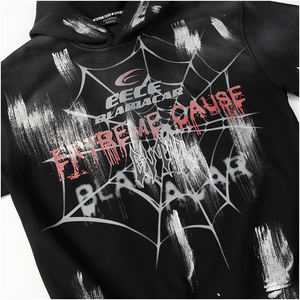 Felpa con cappuccio da uomo con stampa Vintage in cotone 100% peso massimo con Logo con disegno stinto e motivo stendue Streetwear tinta con colletto con cappuccio - Product Image 3