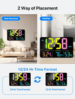 Horloge murale numérique à grand écran, luminosité réglable avec jour et date, heure d'été, alarmes, humidité, température pour bureau, montage mural