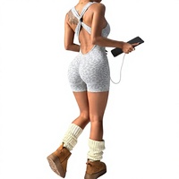 Body de sport sans manches pour femme, color block, dos croisé, effet push-up, séchage rapide, col en U, longueur intégrale, sans coutures