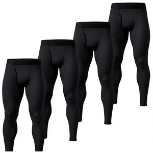 Men Solid Black Long Johns 4-Pack Seamless Knitted <b>Thermal</b> <b>Underwear</b> All Seasons Spandex Cotton Mix - Product Image 2