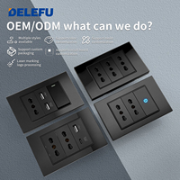 Enchufe Estándar Italiano DELEFU con USB Inteligente Tipo C de Carga Rápida de 20W, Enchufe de Pared con Doble USB y Panel de Vidrio