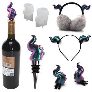 Bricolage matériel porte-clés Silicone miroir plâtre moule Seta chaud oreille couvrant bandeau avec pieuvre pieds cornes rouge vin bouchon épingle à cheveux