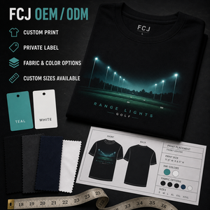 T-shirt da golf da <span class=keywords><strong>uomo</strong></span> OEM ODM Night Range Lights in jersey di cotone 240G con grafica luminosa per campi da golf, ideale per marchi di driving range - Product Image 5