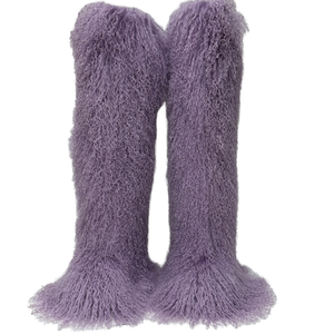 Botas de Piel Mongola Largas para Mujer, 70 cm de Altura, Cálidas para Invierno, Suela Gruesa de PVC, Peluche Suave, Botas de Moda por Encima de la Rodilla para Exteriores - Product Image 2