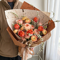Kertas Pembungkus Bunga 50x70cm dengan Tepi Dekel Sobek Tangan, Serat Tumbuhan Asli, Lembar Pembungkus Buket Bunga, Perlengkapan Florist