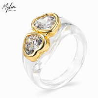Bague large en laiton plaqué or Mylove avec cadre cœur et grand strass blanc en forme de goutte/poire, en résine acrylique transparente, pour style Y2K