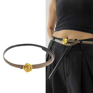 Ceinture en cuir véritable de vache pour femmes, marques de luxe haut de gamme, ceinture élégante pour femmes, ceinture en jean à motif floral doré de créateur - Product Image 2