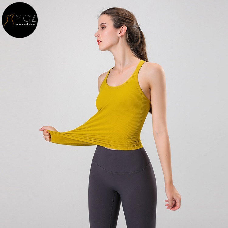 Women's Longline Compression Tank Top Breathable Plus Size Workout Top with Built-In Bra & Cross Back for Yoga & Sports