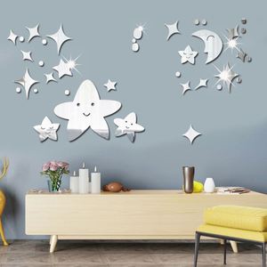 Calcomanía de Pared con Espejo de Estrellas y Luna de Dibujos Animados, Reloj Decorativo Creativo para Dormitorio Infantil, Papel Tapiz para Habitación Infantil - Product Image 1