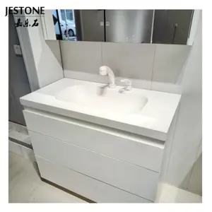 Jestone Factory Price Vanities Solid Surface White Corian Washbasins For Bathroom