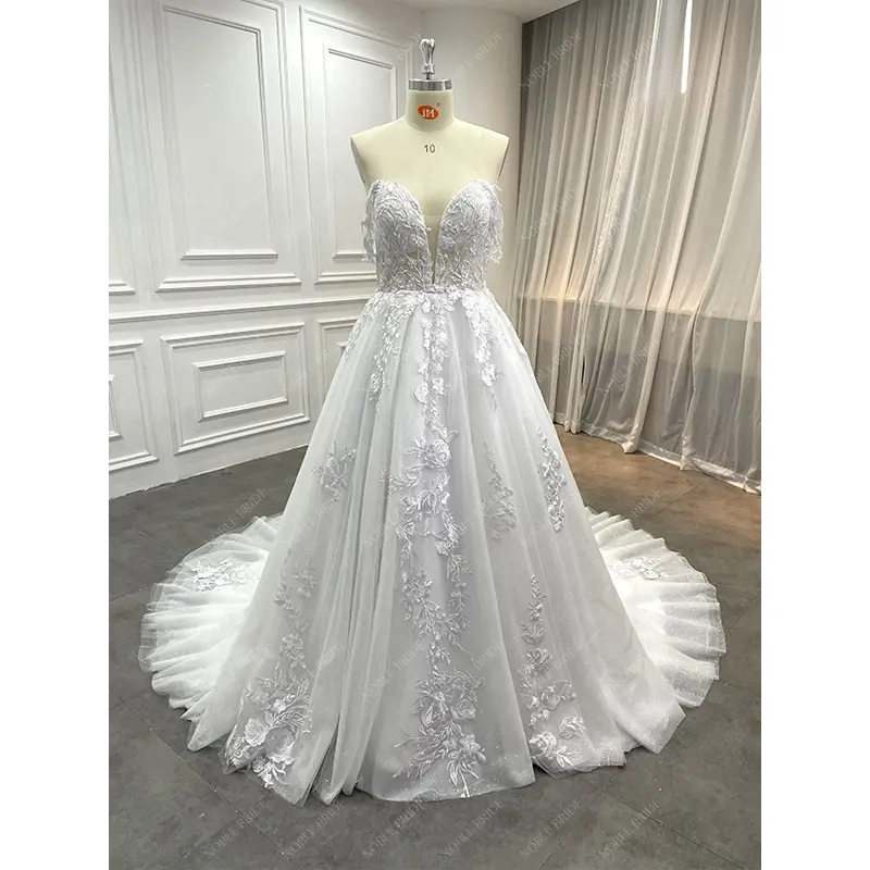 Fornitore elegante bianco Off spalla illusione corsetto abito da sposa abito squisito pizzo Applique in rilievo Vestido De Novia