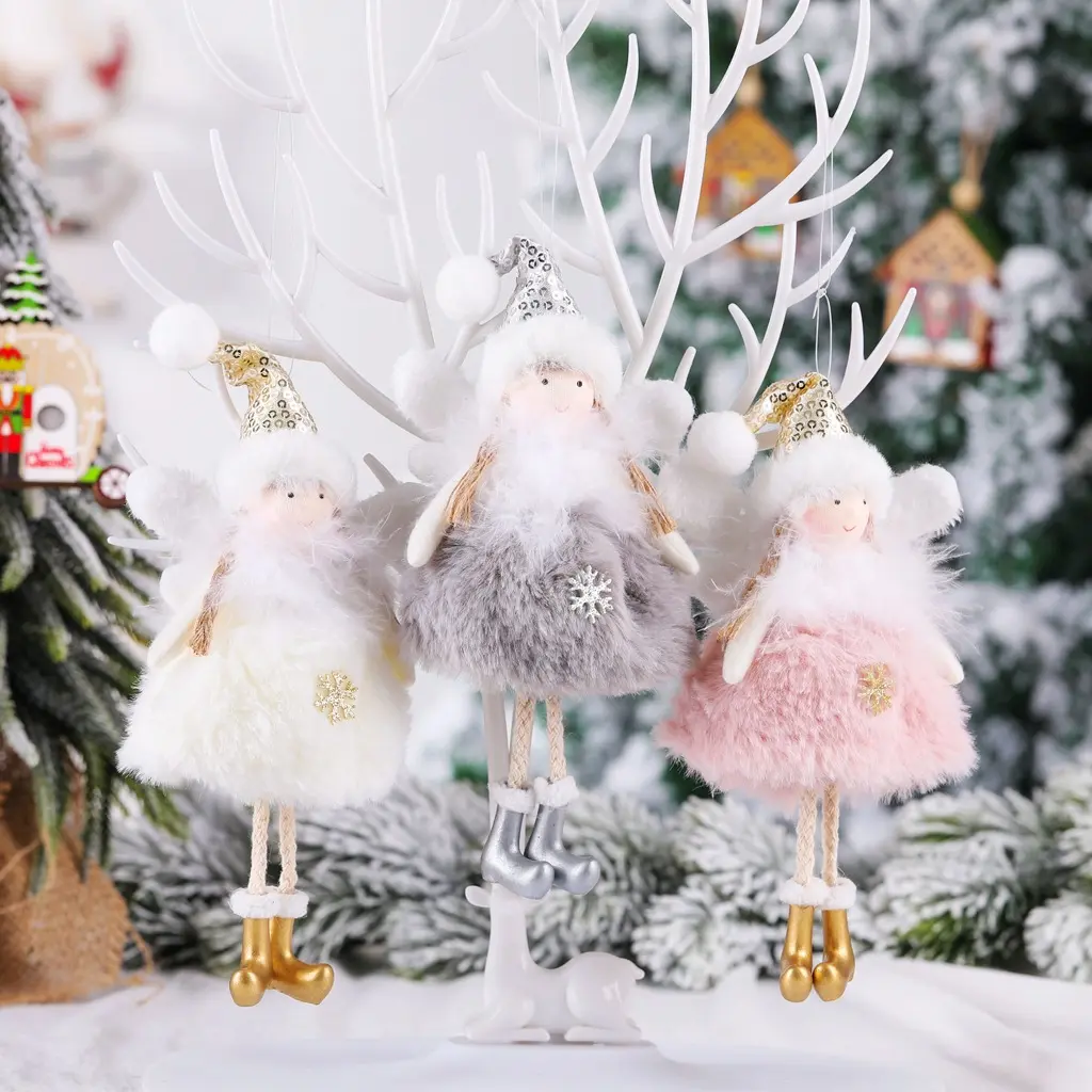 Liontin dekorasi Natal baru, hiasan pohon Natal lucu cinta bulu malaikat untuk pohon Natal