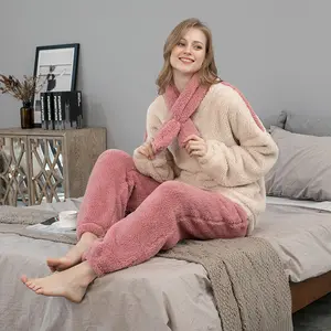 Nuevo Otoño Invierno terciopelo coral de talla grande personalizado mujer señora ropa de dormir de terciopelo grueso ropa de casa conjunto de pijamas de manga larga