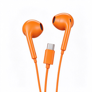 หูฟังแบบมีสายสีส้มประเภท C หูฟังแบบกึ่งอินเอียร์ USB-C หูฟังสเตอริโอควบคุมระดับเสียงสำหรับโทรศัพท์มือถือ - Product Image 4