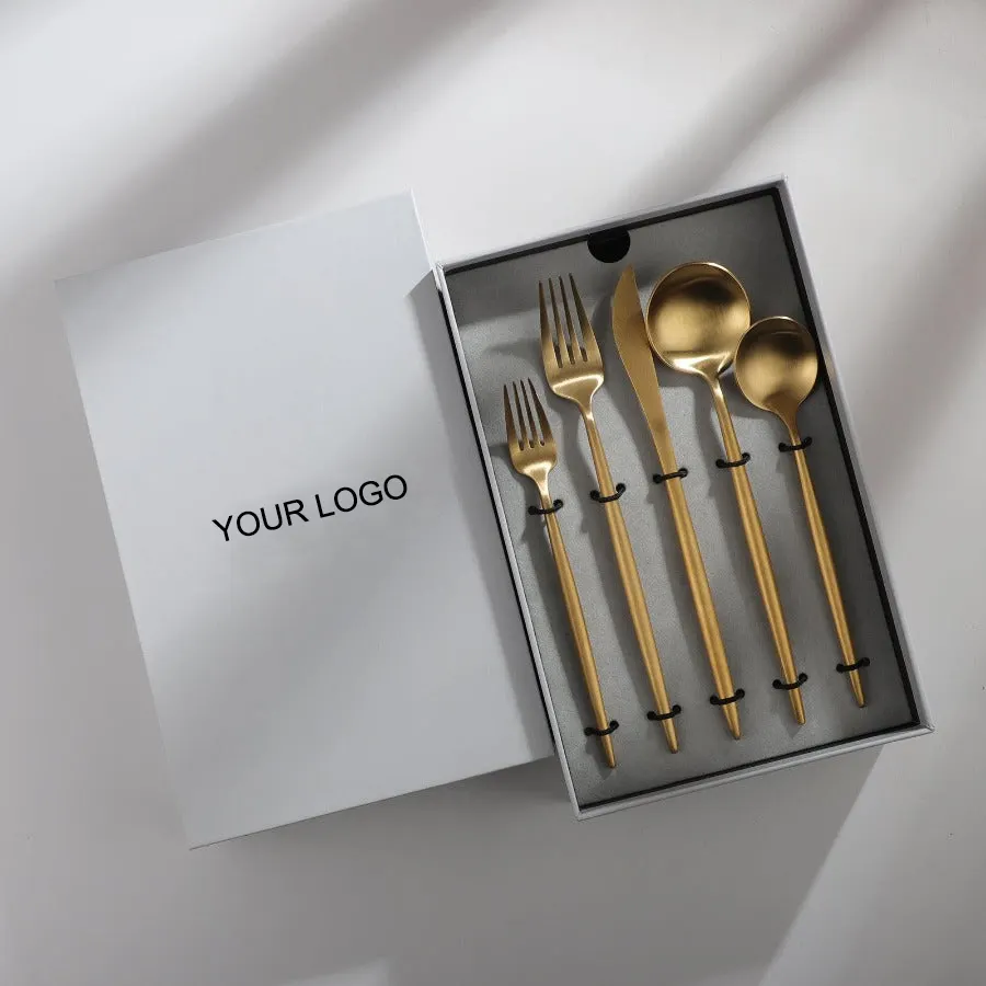 Wholesale Stainless Steel Nordic Portugal Classic Talheres Cheap Rental Cutlery Besteck Metal Matte Wedding Gold Silverware Set