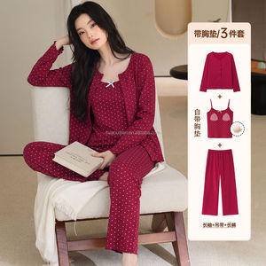 3-in-1 Pyjama 100% Baumwolle Damen Langarm 2026 Neu Trägerloses Dreiteiliges Set Modischer Bedruckter Schlafanzug - Product Image 1