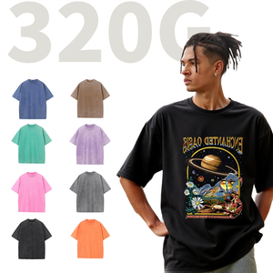 Shengshi T-shirt unisexe personnalisé 320g lavage à l'acide rétro décontracté col rond travail à séchage rapide avec impression personnalisée t-shirt en vrac en vrac pour adultes - Product Image 1