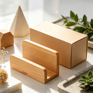 Support de cartes de visite en bois massif personnalisé, finition polie et vernie, présentoir de bureau, fabricant OEM, multifonction - Product Image 4