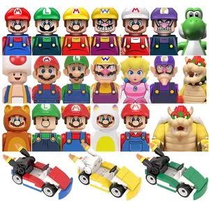 Diy minifigs juguetes plumber de super mario Luigi kart mario mobil blok bangunan set mainan edukasi untuk anak-anak WM