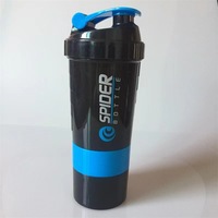 Bouteille de shaker de protéines de gymnastique araignée sans BPA avec logo personnalisé avec compartiment de stockage de pilules de poudre de protéine shakers de gymnastique