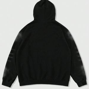 Vente Flash : Sweat à Capuche Homme 100% Coton de Haute Qualité, Lettres Personnalisées, Broderie à Bords Bruts, Imprimé Délavé à l'Acide, Coupe Boxy Courte et Effet Vieilli - Product Image 2